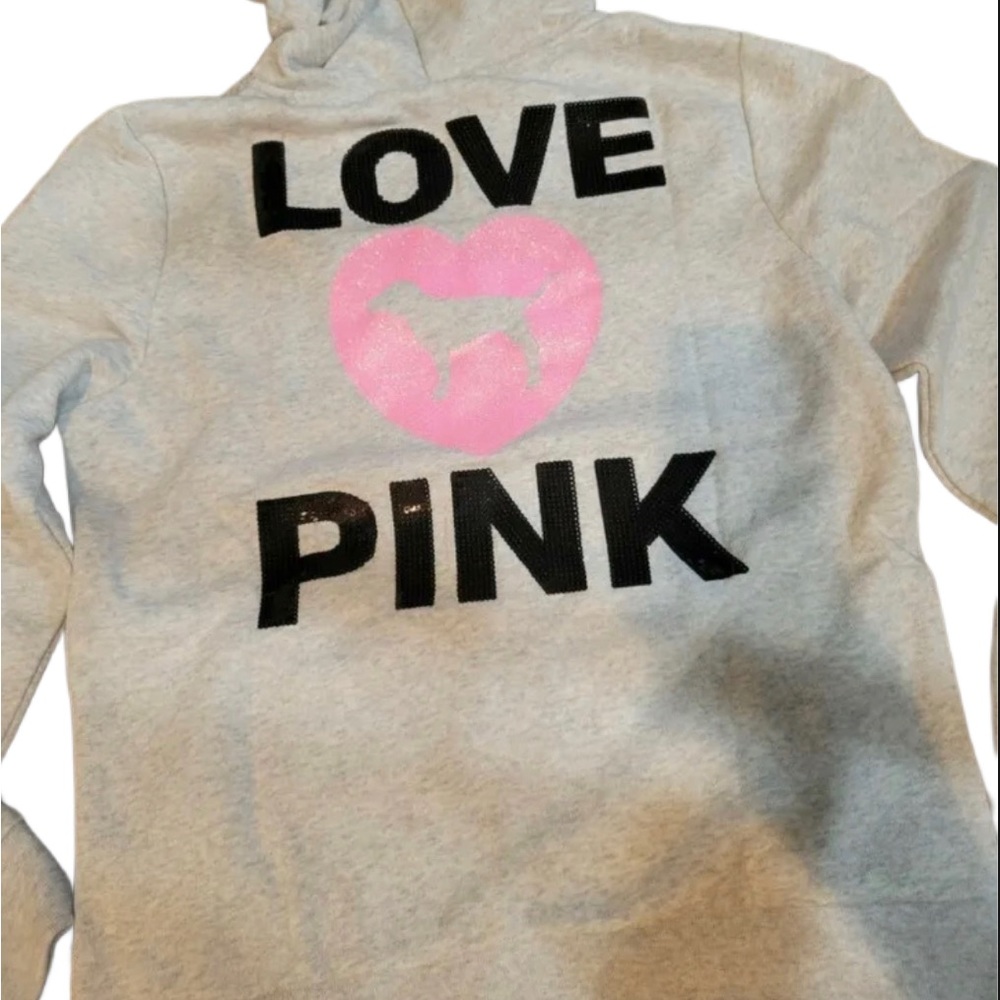 NEW VICTORIAS SECRET PINK  BLING SEQUIN SET FULL ZIP HOODIE & PANTS - Picture 8 of 15